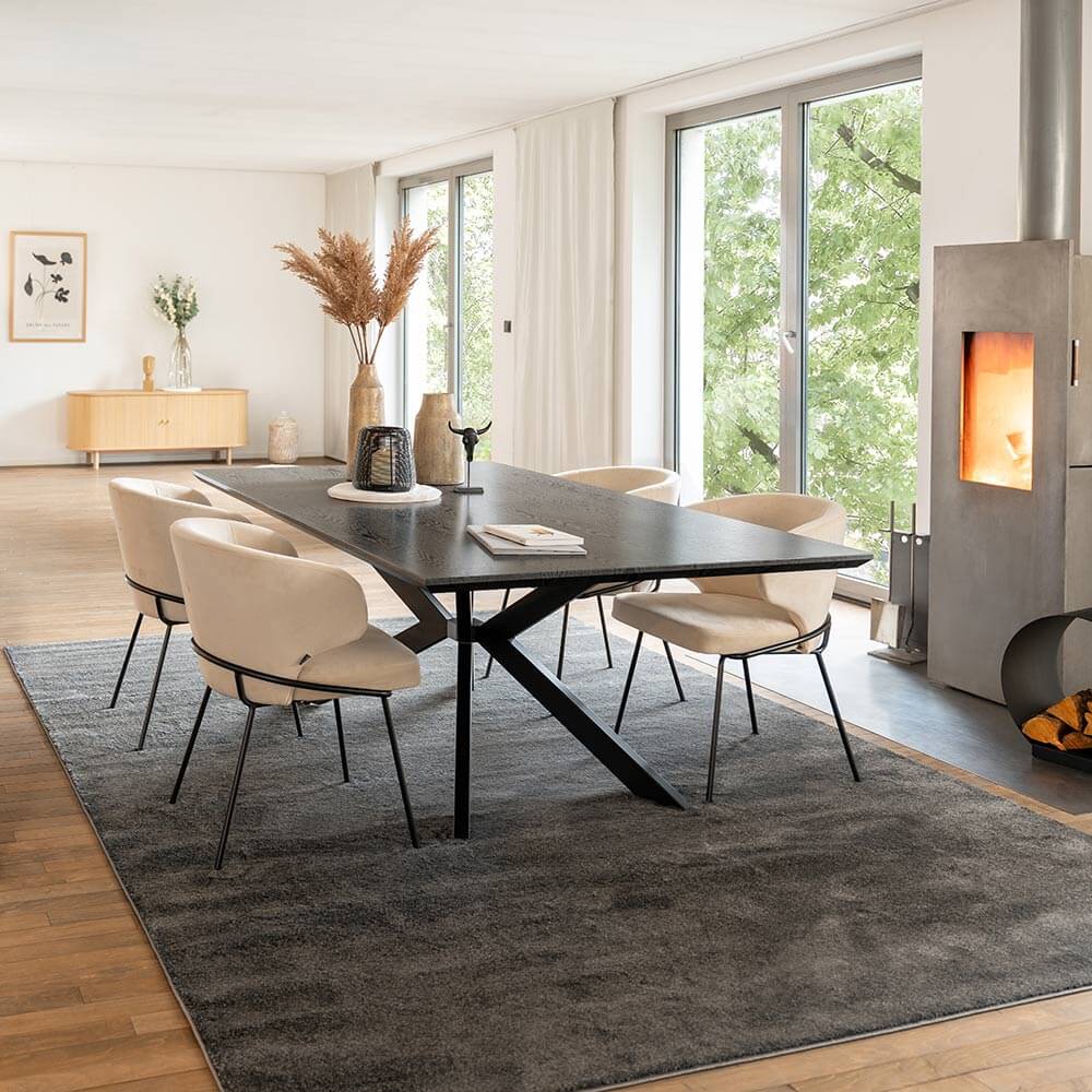 Home Deluxe Grupo de comedor cuadrado AVENCIA incl. base en forma de estrella - 200 x 120 cm Roble oscuro 4 sillas beige