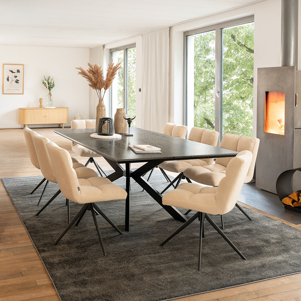 Square dining group AVENCIA including star base - 200 x 120 cm Dark Oak