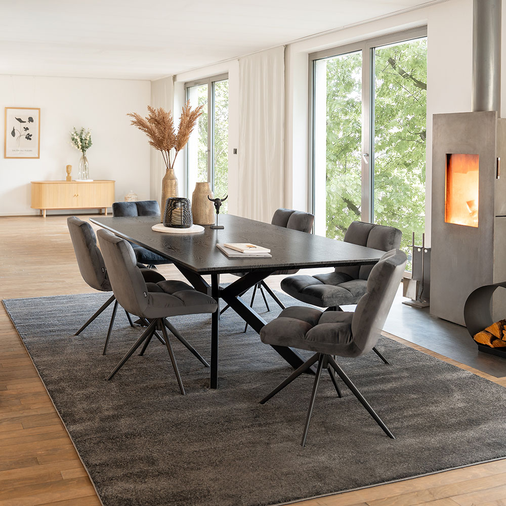 Square dining group AVENCIA including star base - 200 x 120 cm Dark Oak