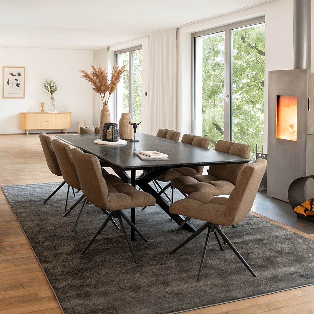 Square dining group AVENCIA including star base - 200 x 120 cm Dark Oak