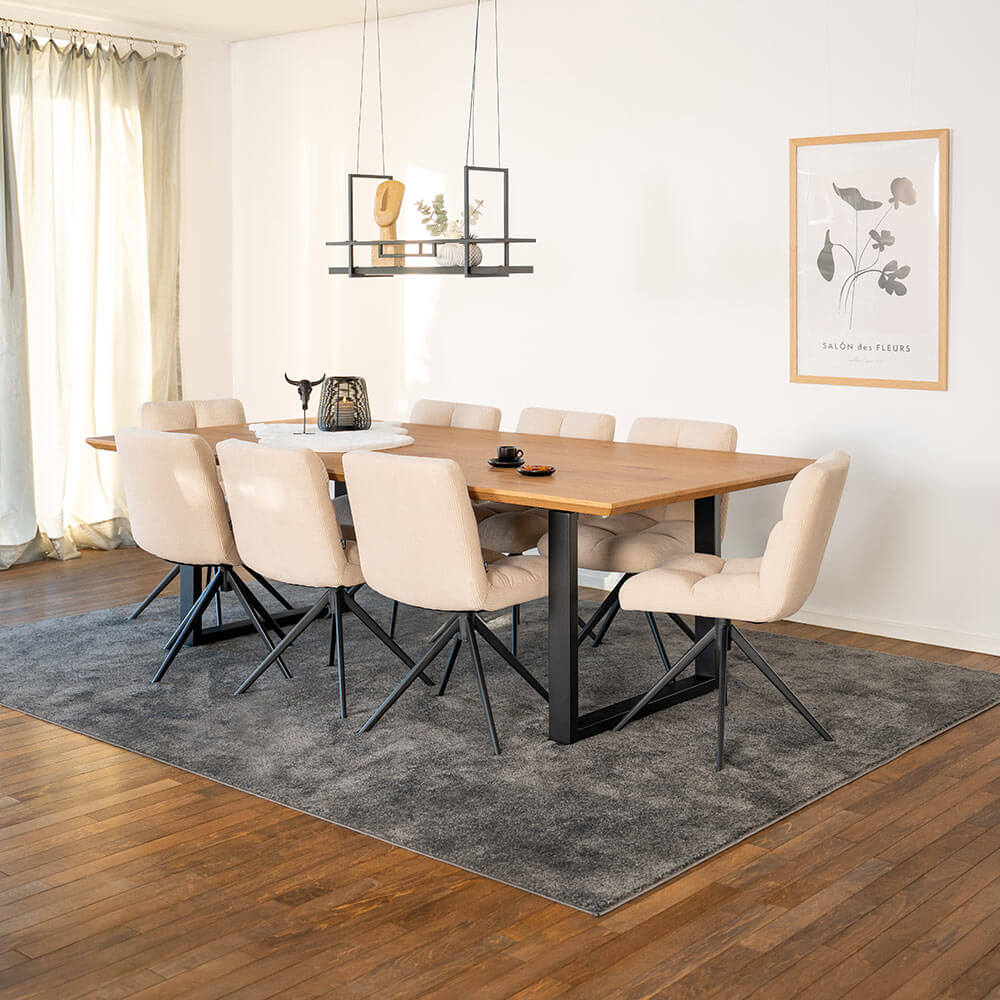 Home Deluxe Grupo de comedor cuadrado AVENCIA incl. pie en U - 240 x 120 cm Roble claro 8 sillas crema