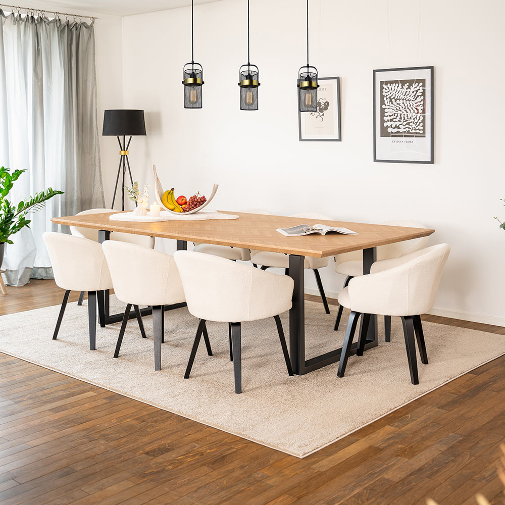 Essgruppe Eckig AVENCIA inkl. U-Fuß - 240 x 120 cm Fishbone Oak