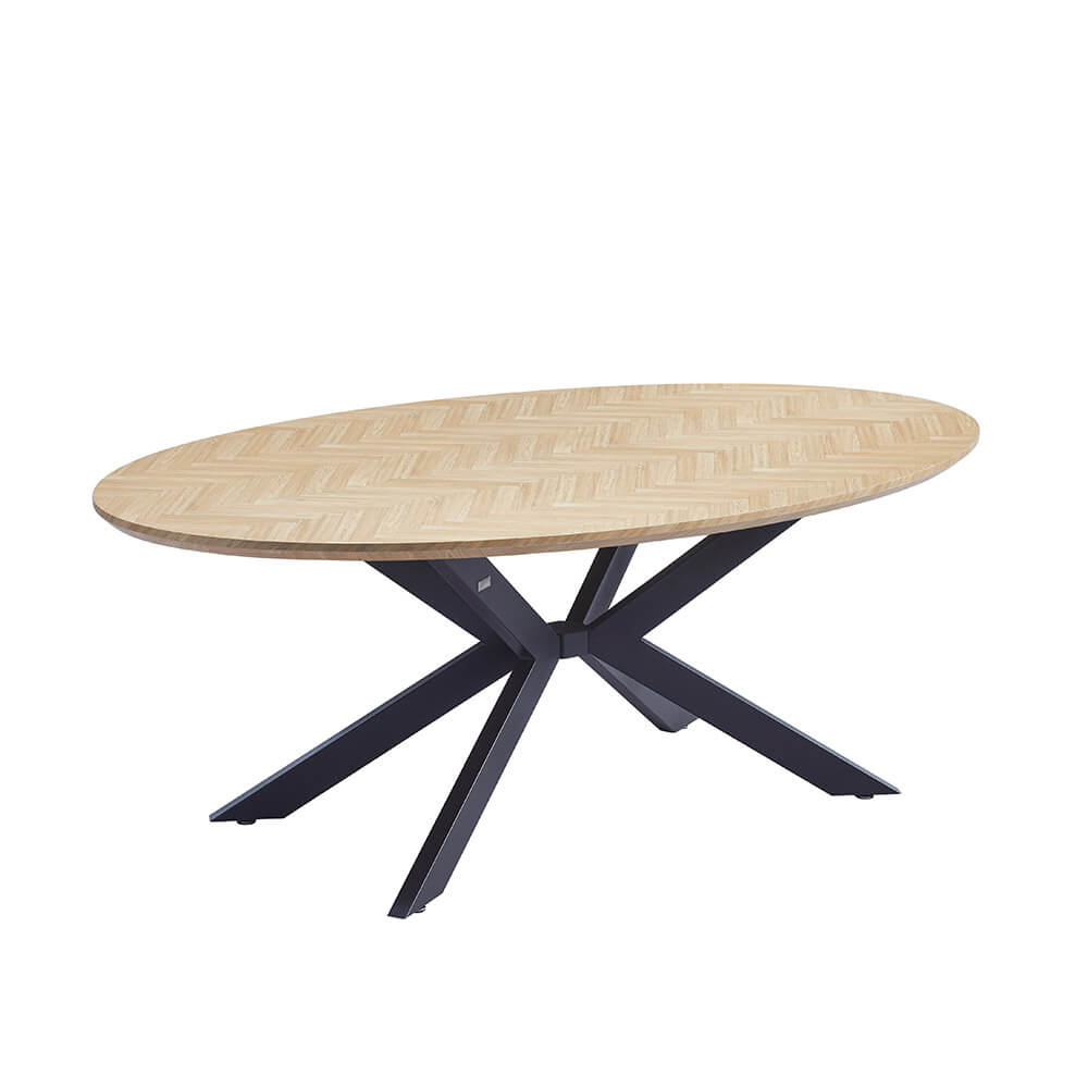Home Deluxe Mesa de comedor ovalada AVENTIS con base en forma de estrella - 200 x 120 cm Roble espina de pescado