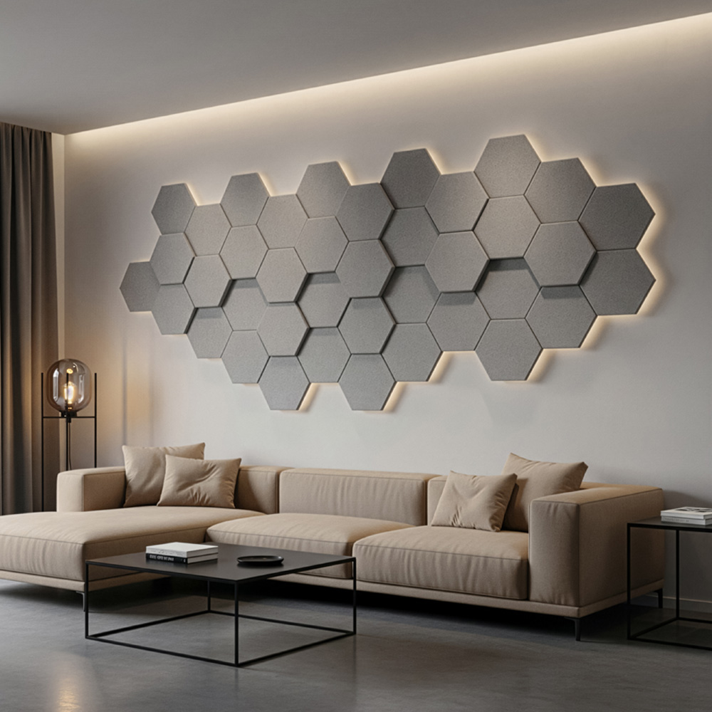 Home Deluxe Paneles acústicos Hexagon autoadhesivos SILENT - set de 5 gris claro
