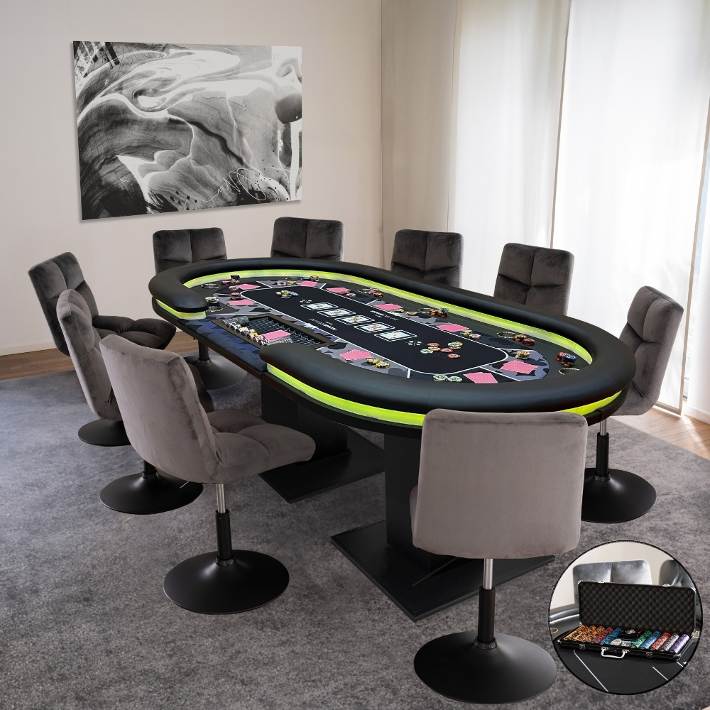 LED Pokertisch inkl. Pokerkoffer und Stühle STRAIGHT FLUSH