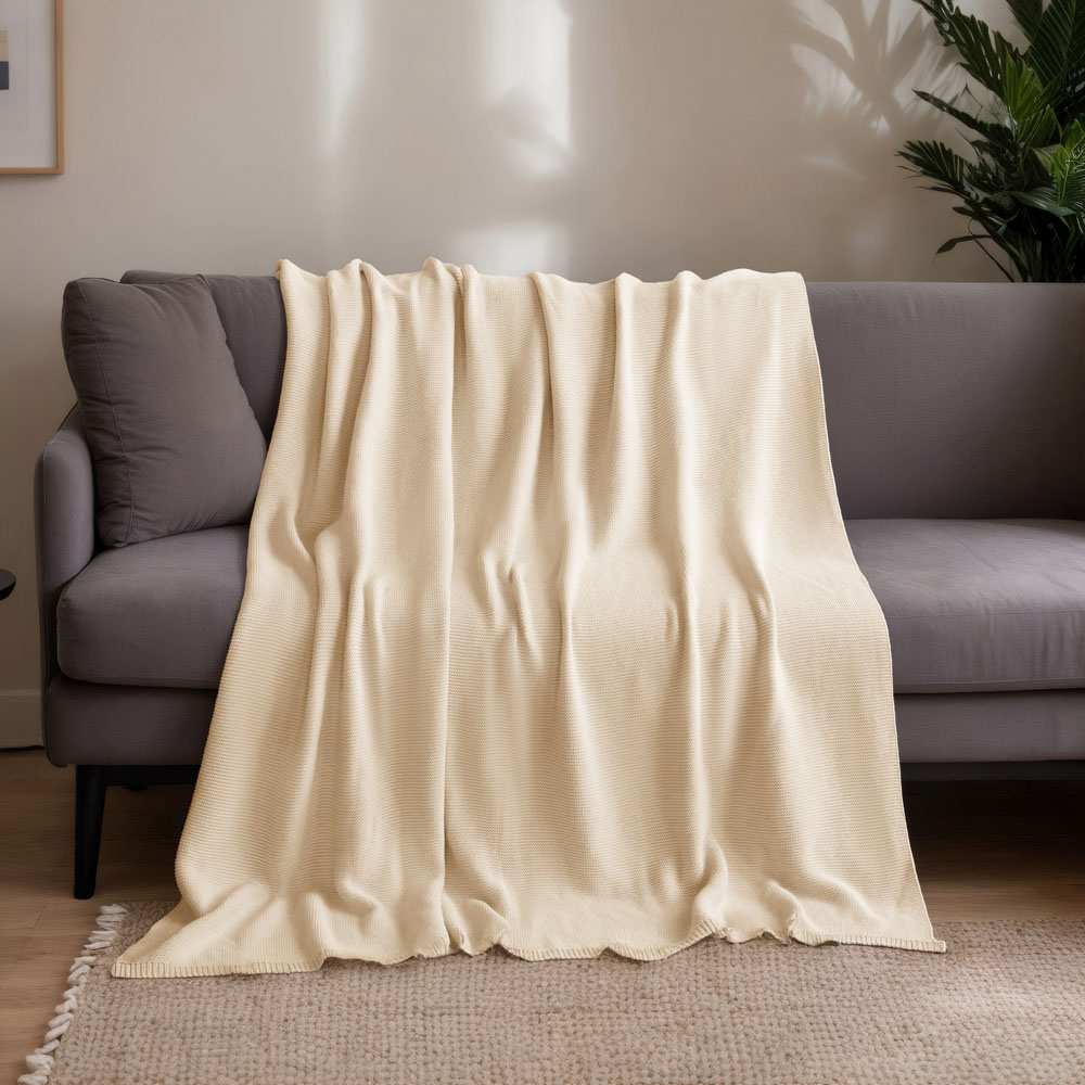Home Deluxe Manta de algodón ELIA Beige - 140 x 200 cm