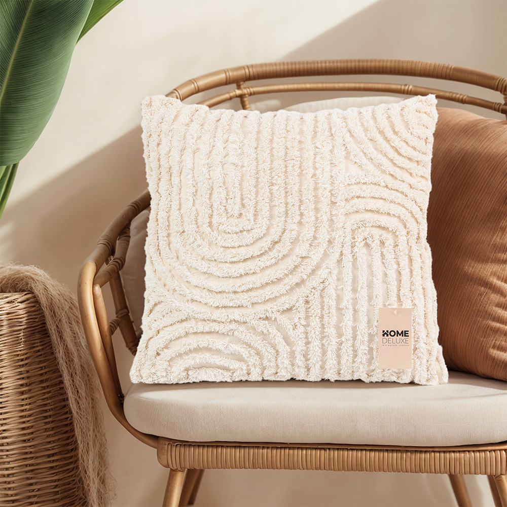 Home Deluxe Funda de cojín JARA Geometric con relleno - Crema