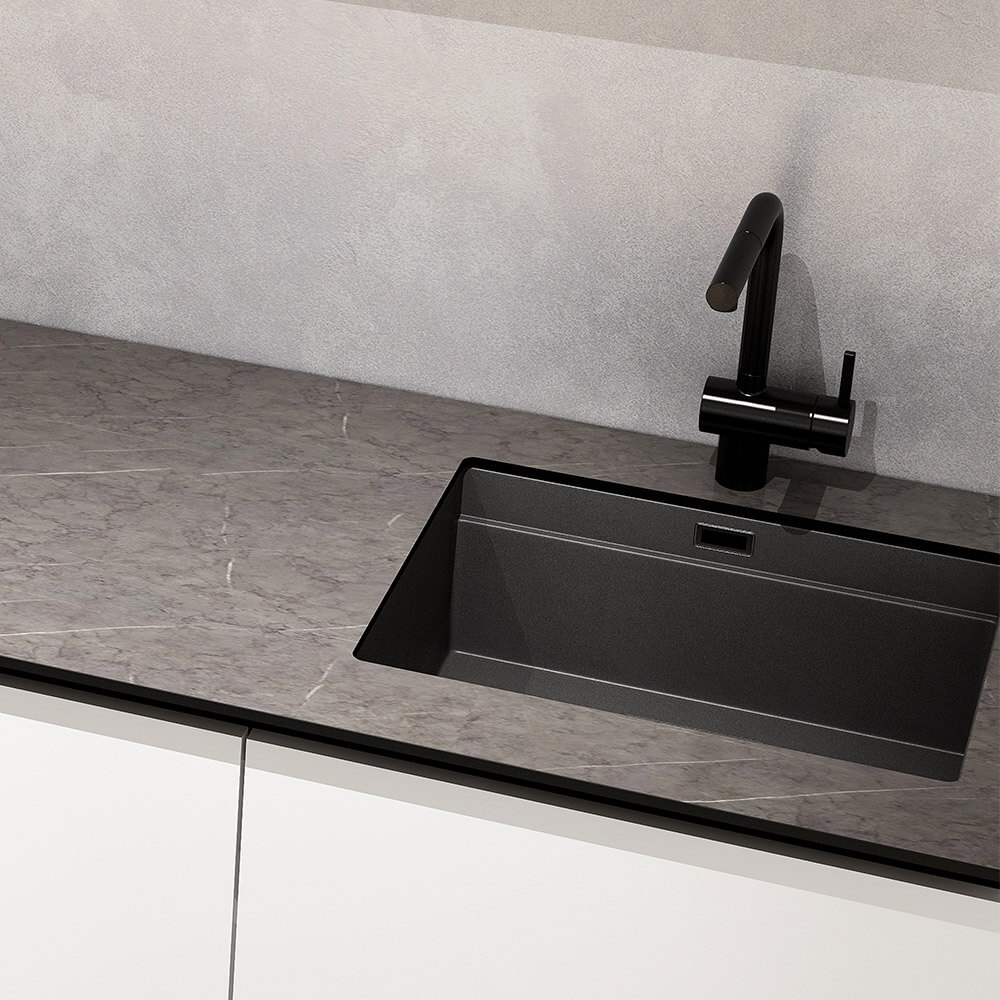 Home Deluxe Cocina PORTOFINO 280 cm - blanco mate/gris piedra