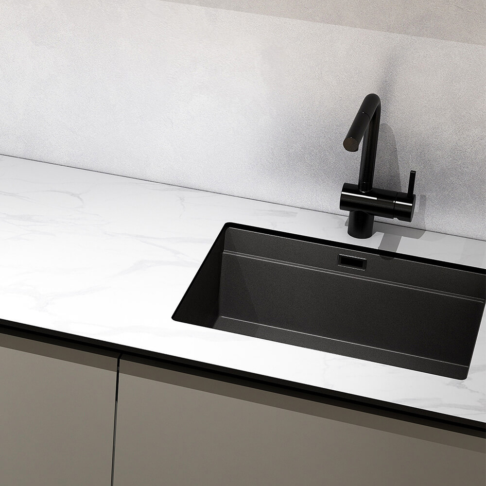Home Deluxe Cocina PORTOFINO 280 cm - Umbra gris/mármol blanco