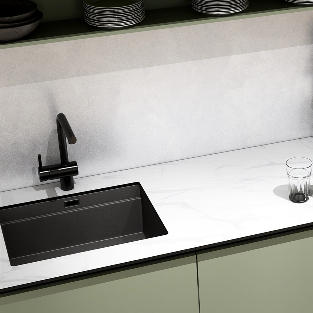 Home Deluxe Cocina PORTOFINO 280 cm - verde oliva/mármol blanco