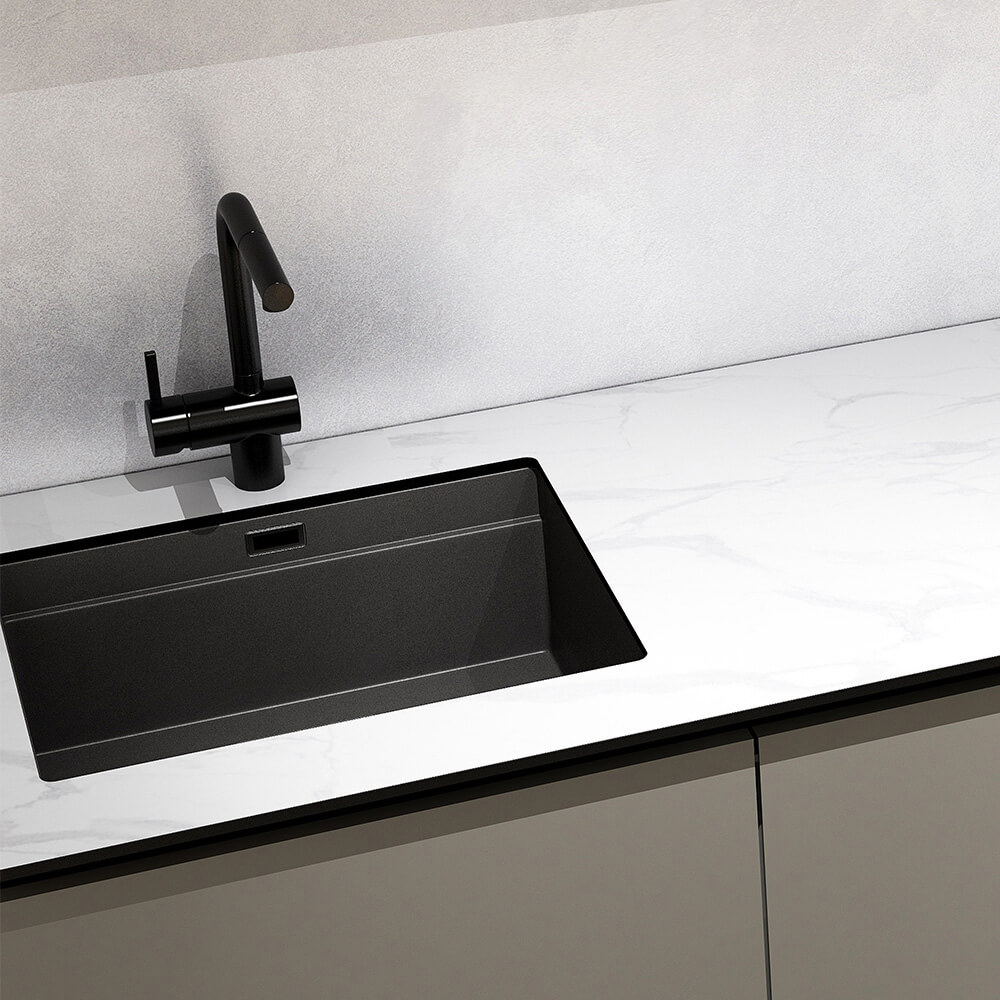 Home Deluxe Cocina PORTOFINO 280 cm - Umbra gris/mármol blanco