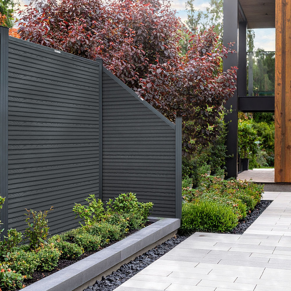Home Deluxe Valla de protección de WPC elemento inclinado CALLADO PREMIUM paneles horizontales - altura: 185 cm