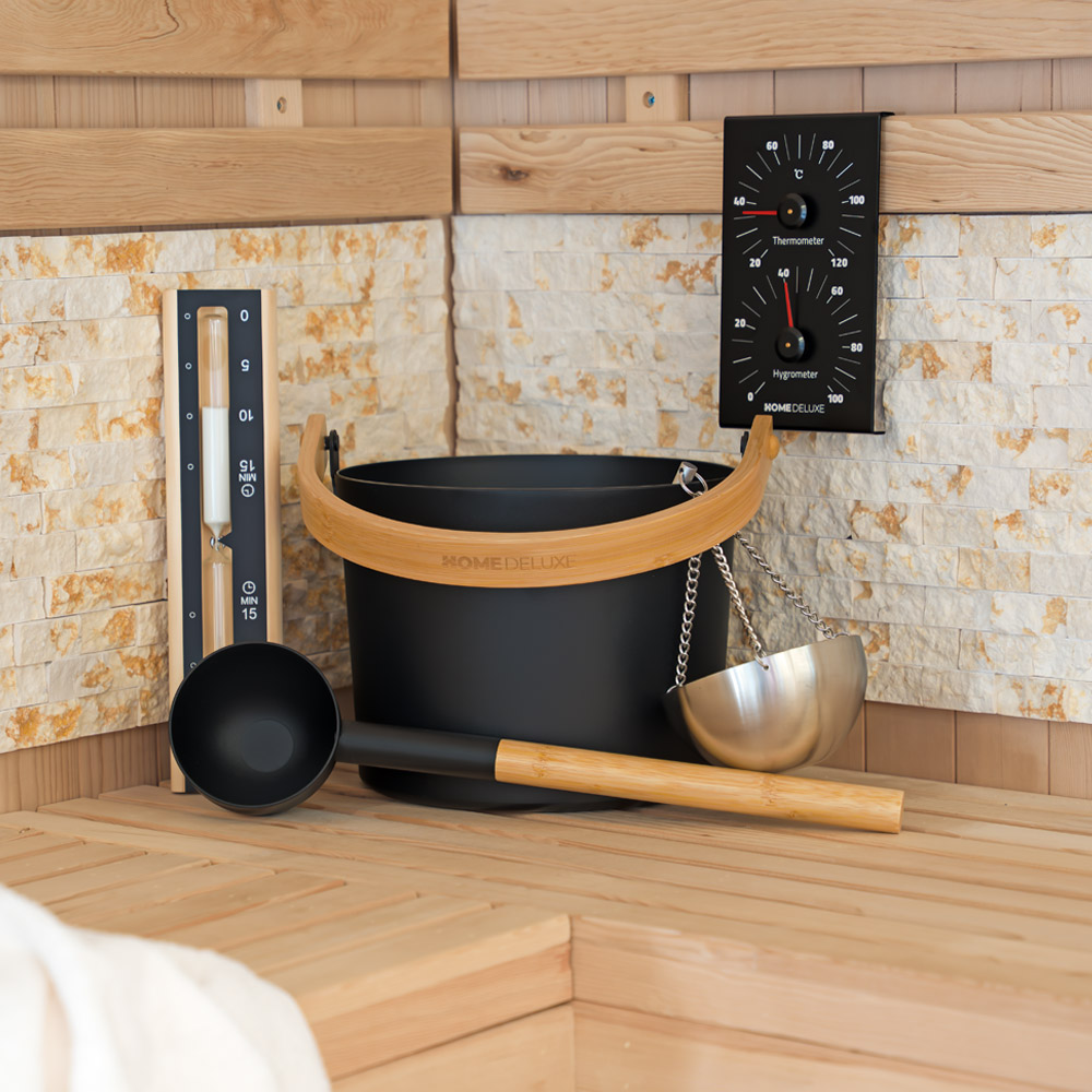 Home Deluxe Accesorios de sauna LUVIA negro - juego completo