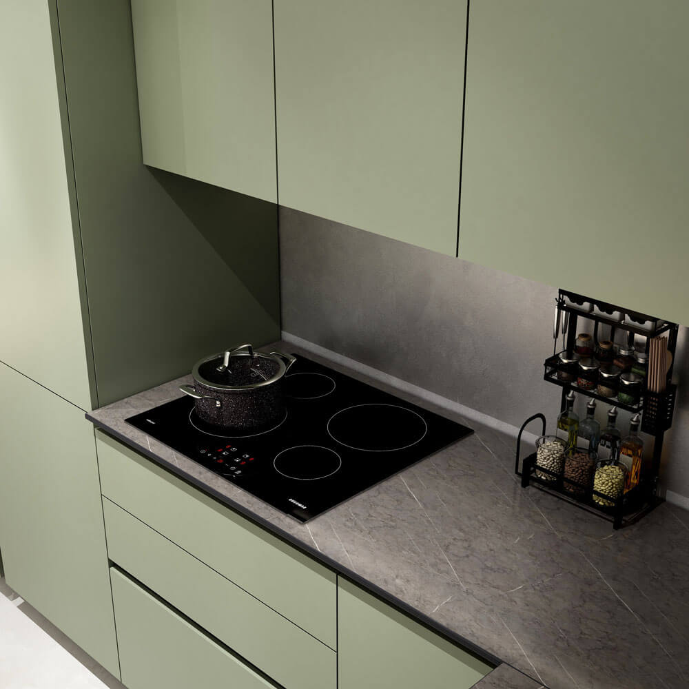Home Deluxe LINOSA cocina esquinera 300 x 230 cm - Verde oliva/gris piedra