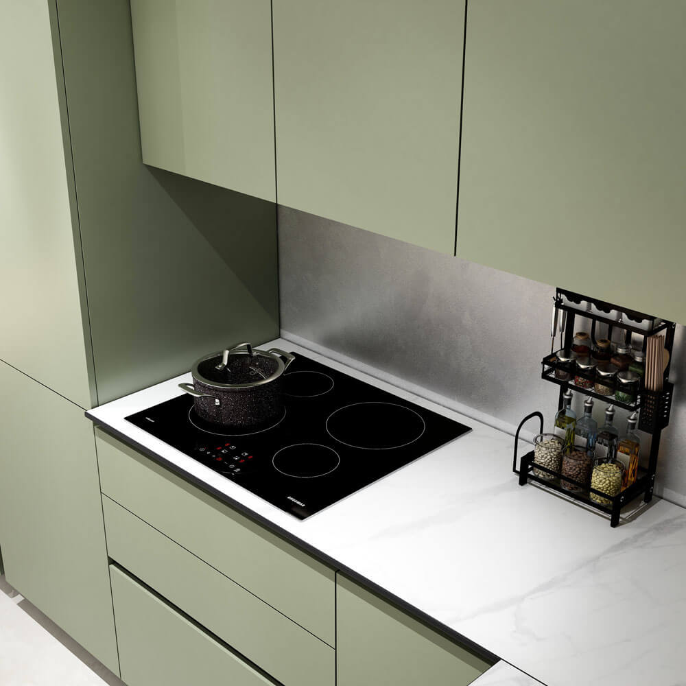 Home Deluxe LINOSA cocina esquinera 300 x 230 cm - Mármol verde oliva/blanco