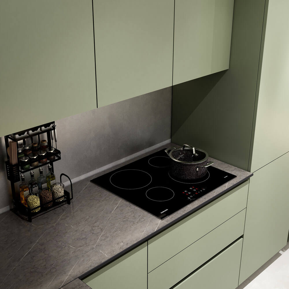 Home Deluxe LINOSA cocina esquinera 300 x 230 cm - Verde oliva/gris piedra