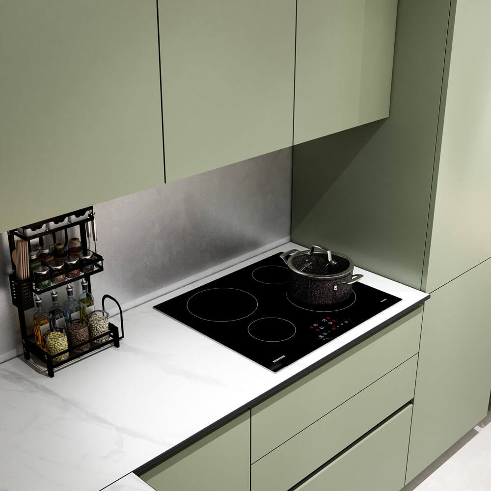 Home Deluxe LINOSA cocina esquinera 300 x 230 cm - Mármol verde oliva/blanco