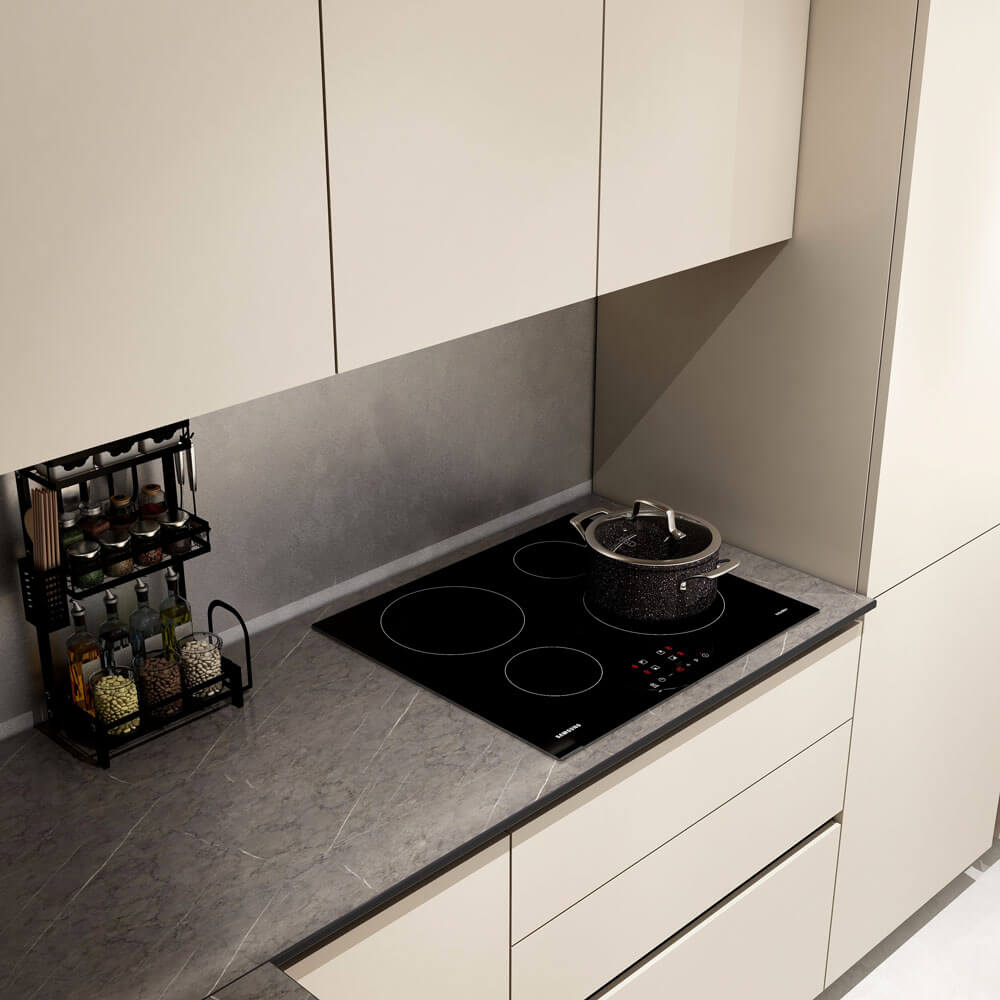Home Deluxe LINOSA cocina rinconera 300 x 230 cm - Beige/gris piedra