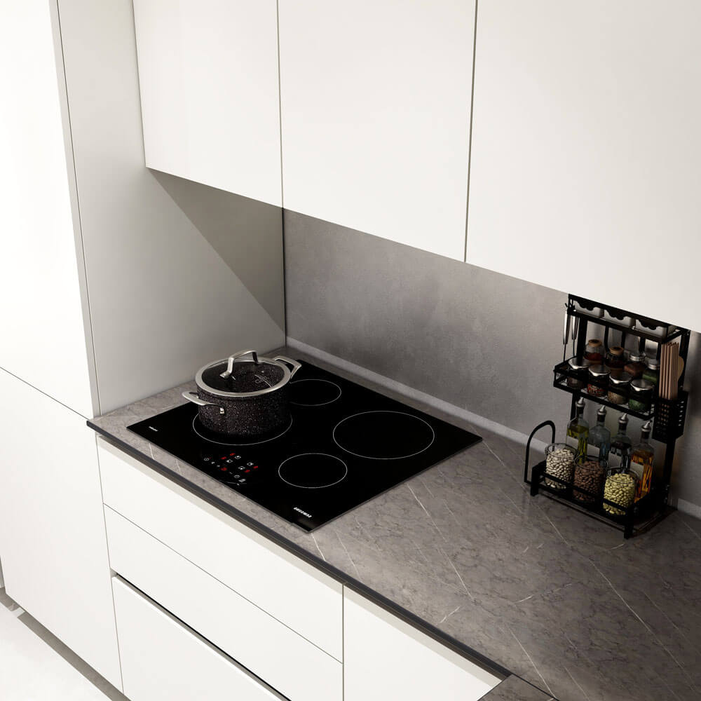 Home Deluxe LINOSA cocina esquinera 300 x 230 cm - blanco/gris piedra