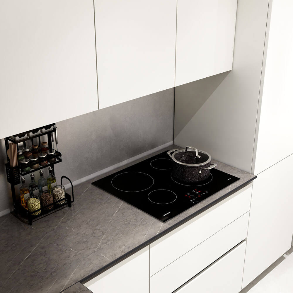 Home Deluxe LINOSA cocina esquinera 300 x 230 cm - blanco/gris piedra