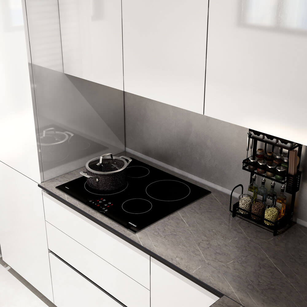 Home Deluxe LINOSA cocina rinconera 300 x 230 cm - blanco alto brillo/gris piedra