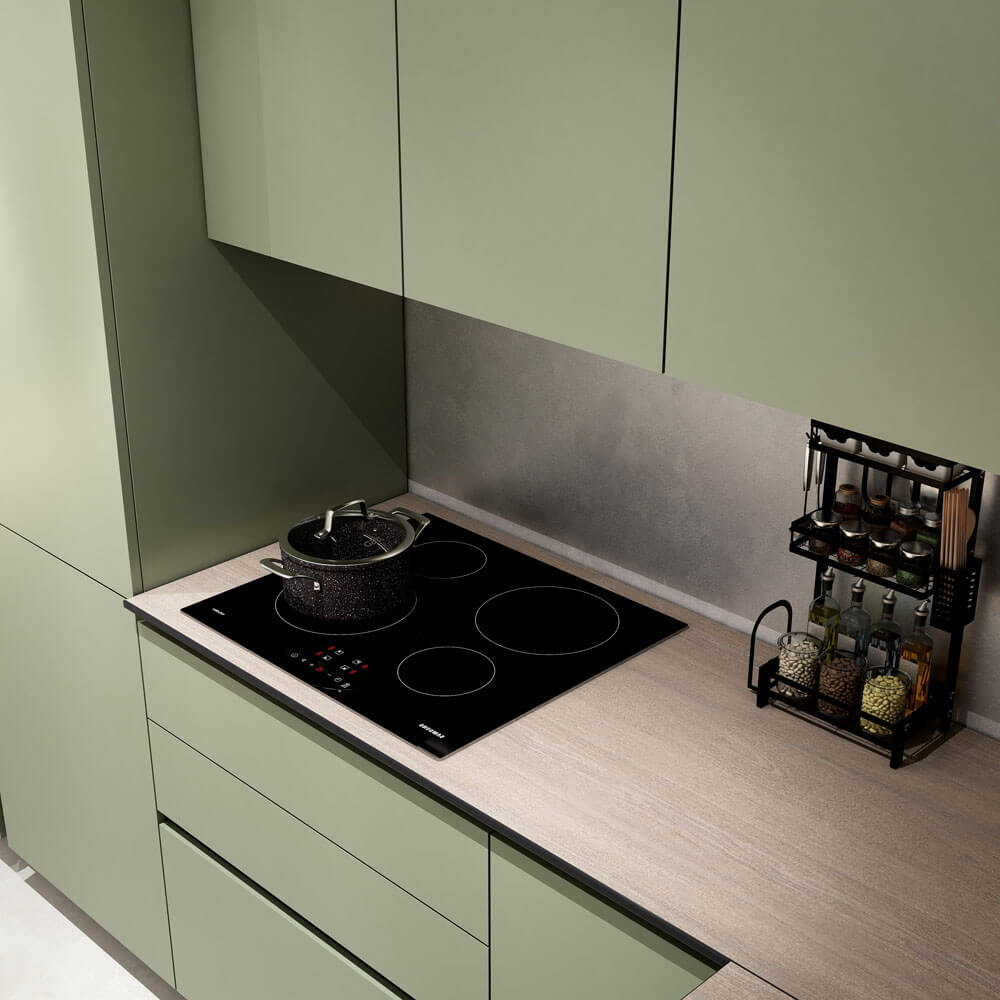 Home Deluxe LINOSA cocina rinconera 300 x 230 cm - Verde oliva/nogal