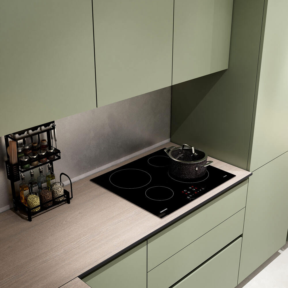 Home Deluxe LINOSA cocina rinconera 300 x 230 cm - Verde oliva/nogal