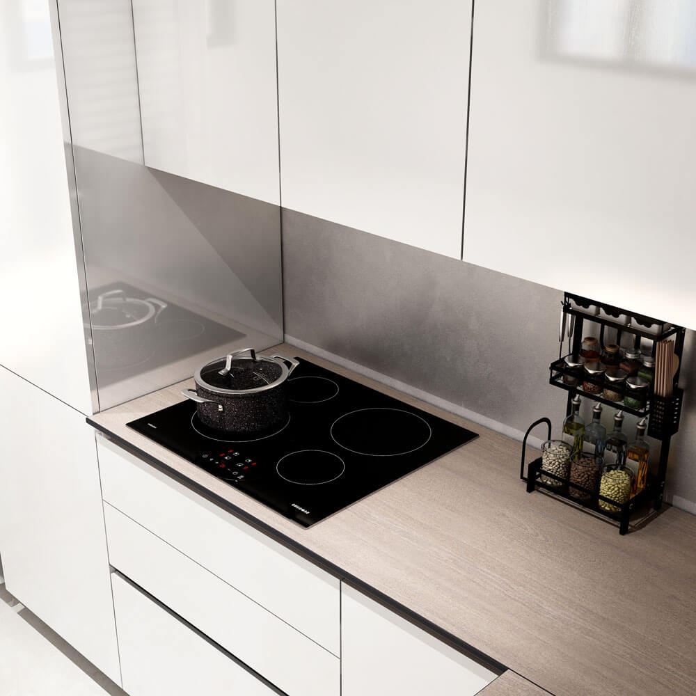 Home Deluxe LINOSA cocina rinconera 300 x 230 cm - Blanco alto brillo/nogal
