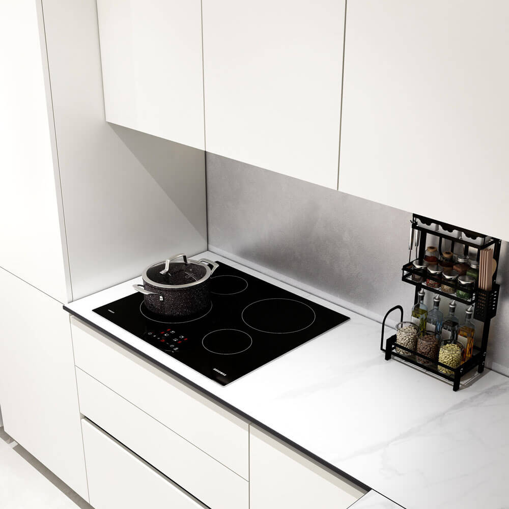 Home Deluxe LINOSA cocina esquinera 300 x 230 cm - mármol blanco/blanco