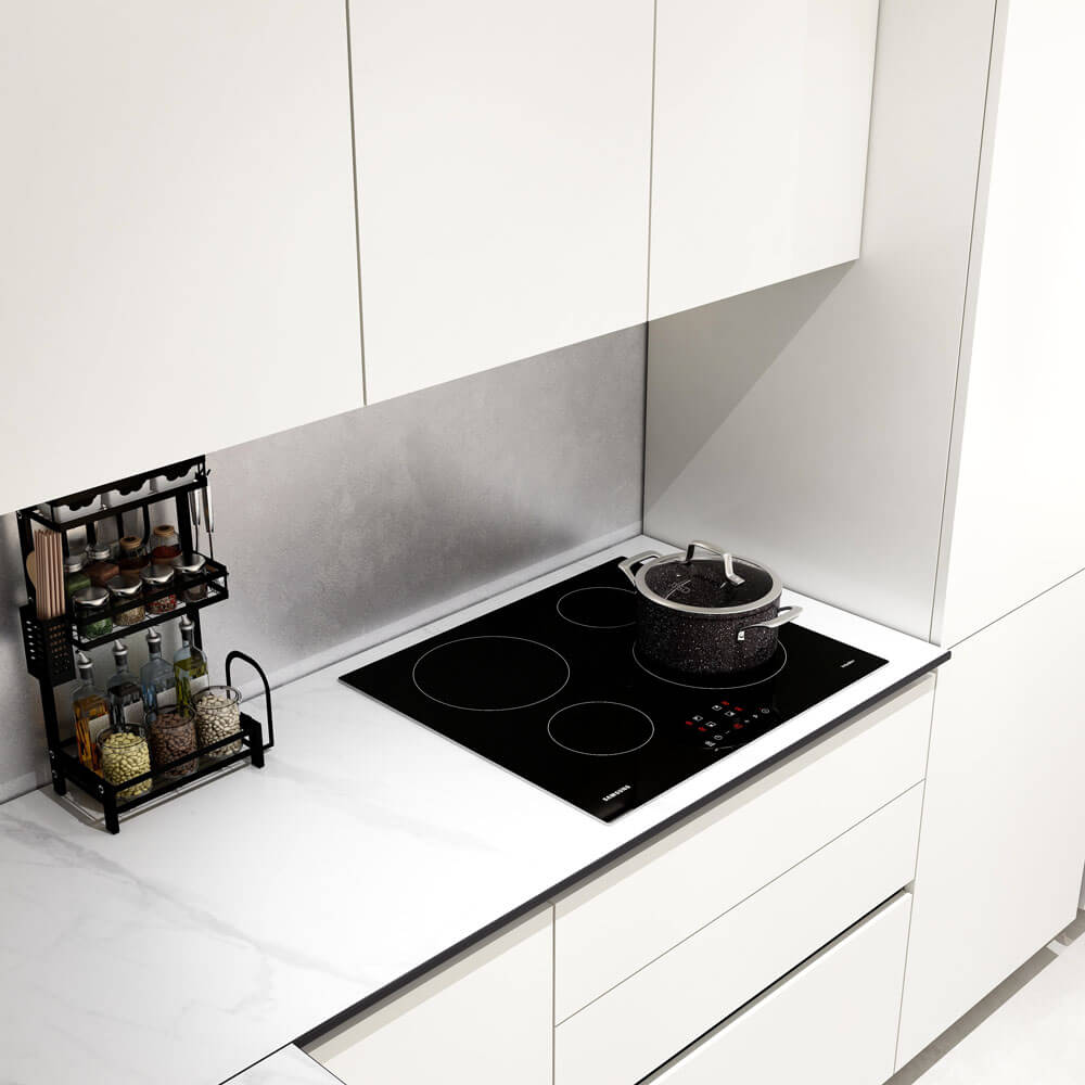 Home Deluxe LINOSA cocina esquinera 300 x 230 cm - mármol blanco/blanco