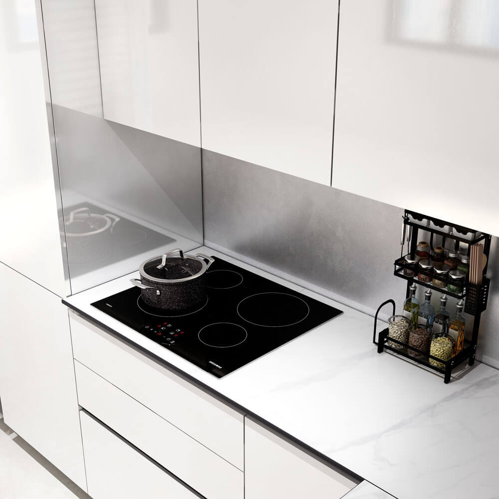 Home Deluxe LINOSA cocina esquinera 300 x 230 cm - blanco alto brillo/mármol blanco