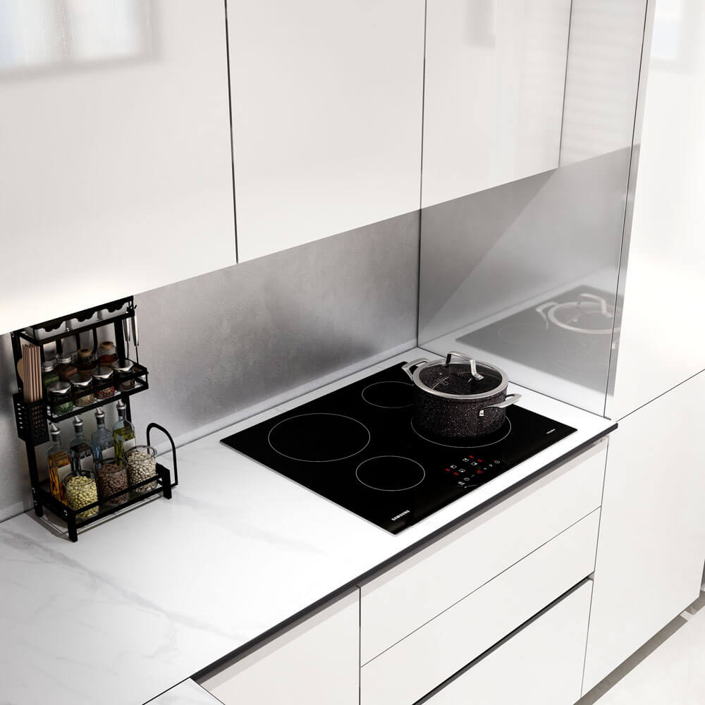 Home Deluxe LINOSA cocina esquinera 300 x 230 cm - blanco alto brillo/mármol blanco