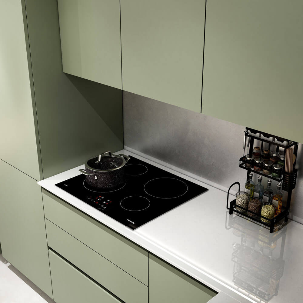 Home Deluxe LINOSA cocina esquinera 300 x 230 cm - Verde oliva/blanco
