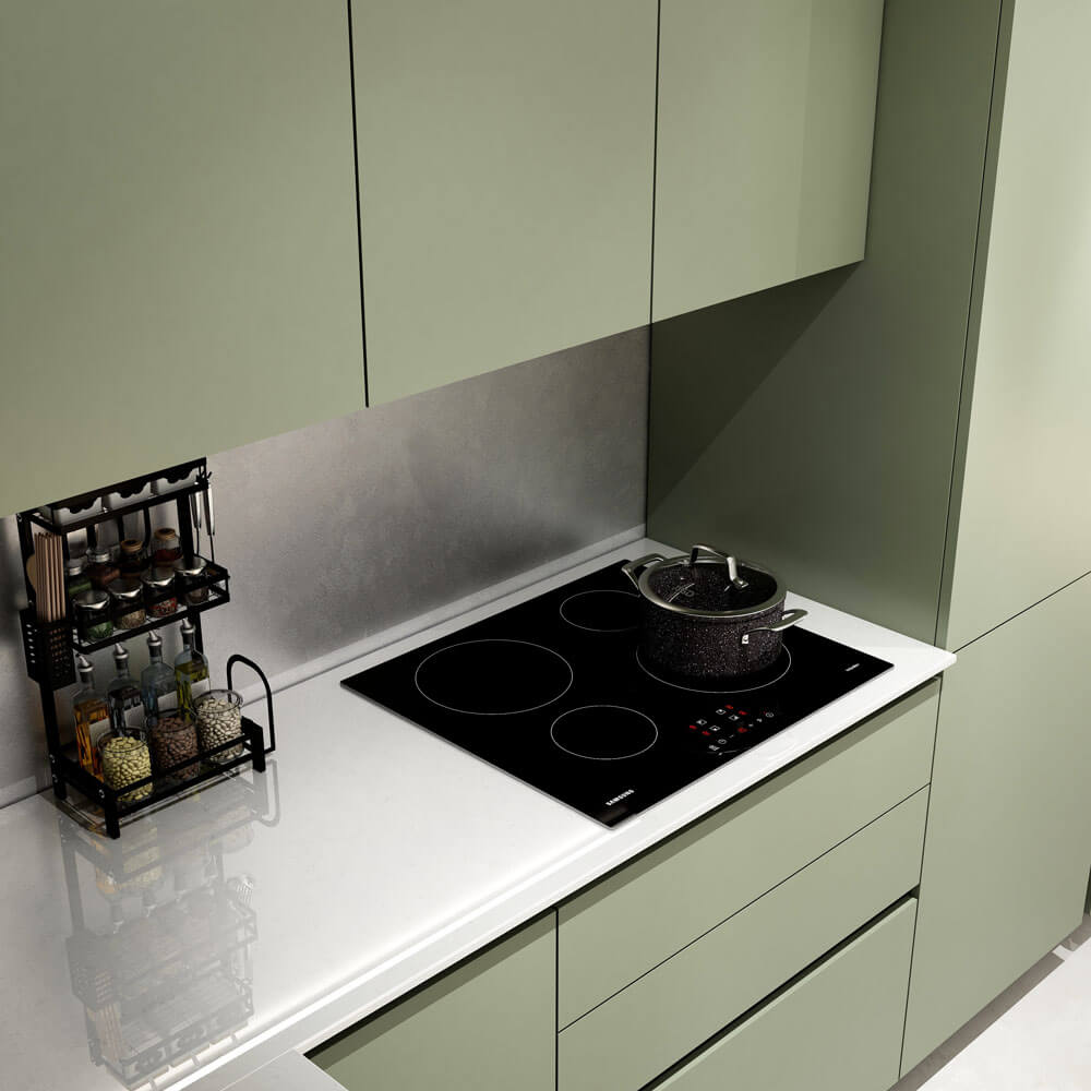 Home Deluxe LINOSA cocina esquinera 300 x 230 cm - Verde oliva/blanco