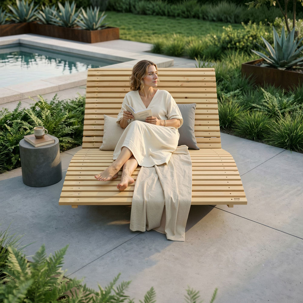 Home Deluxe Tumbona de madera ondulada WOLGA - 120 cm 2