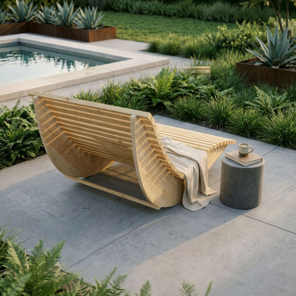 Home Deluxe Tumbona de madera ondulada WOLGA - 120 cm 4