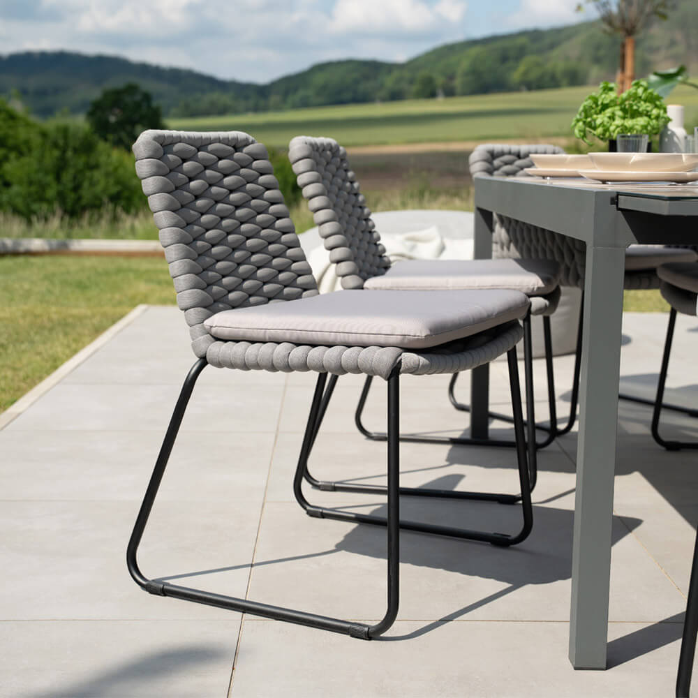 Home Deluxe Silla de jardín de cuerda trenzada BALERO gris claro - cantidad: 2
