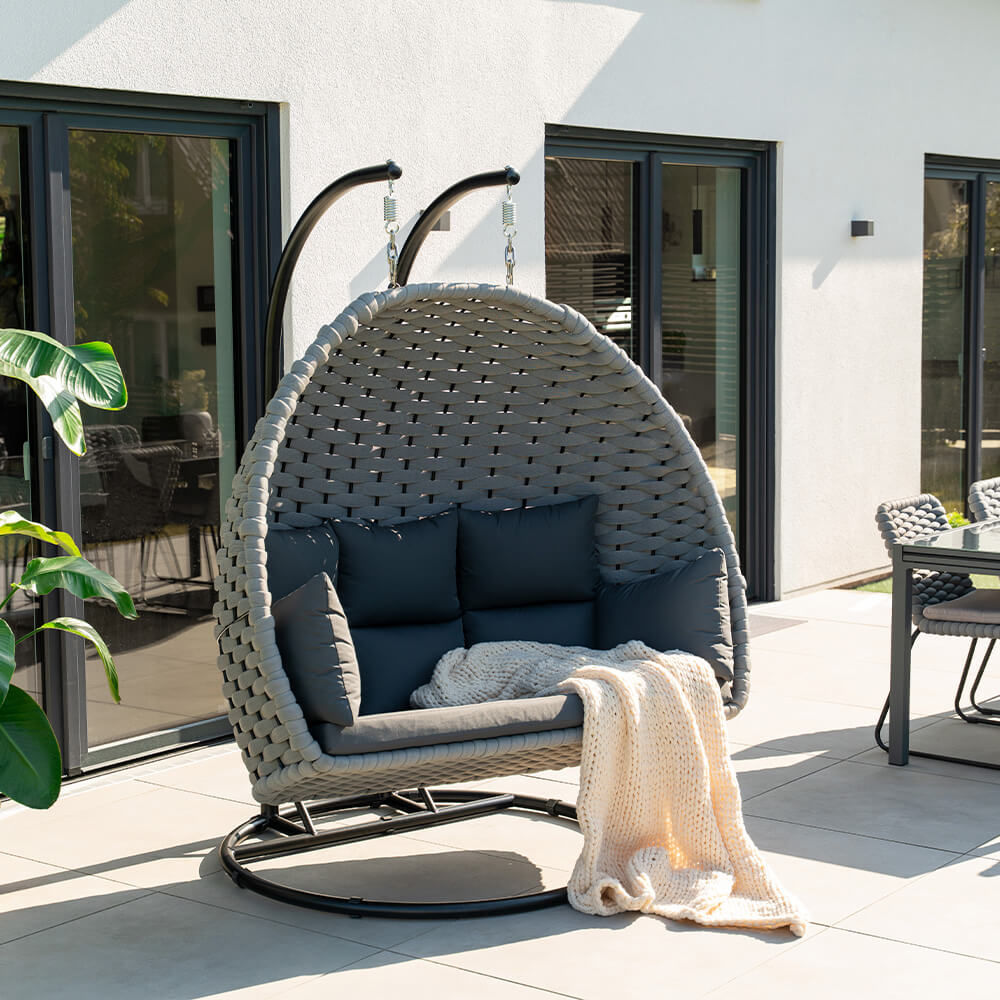 Home Deluxe Silla colgante de malla de cuerda CADEIRA gris claro - 2 plazas