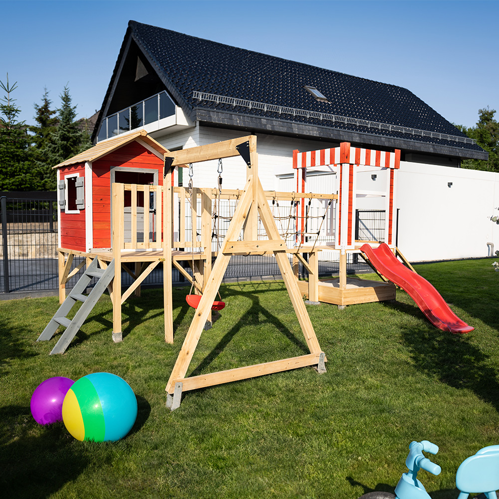Home Deluxe Parque infantil incl. columpio y tobogán WUNDERLAND rojo - 555 x 340 cm