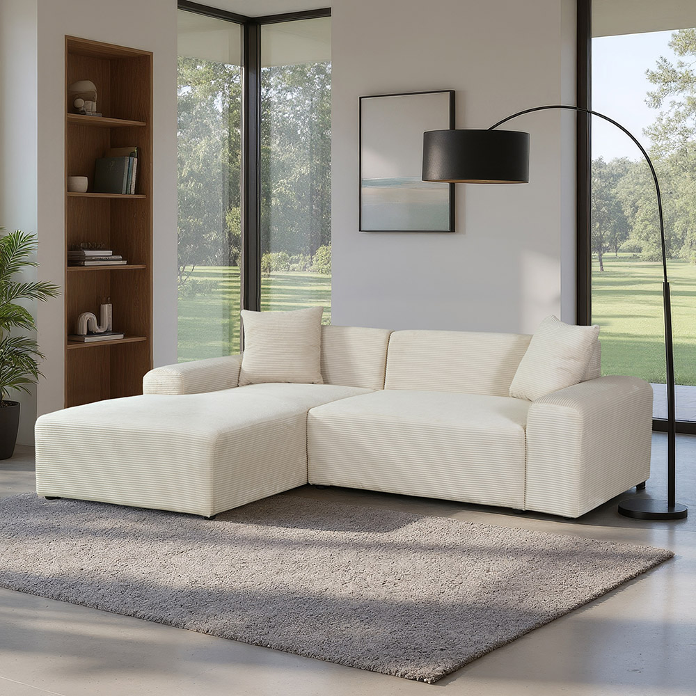 Home Deluxe Sofá esquinero AMELIO Cord Beige Izquierdo - 240 x 178 cm