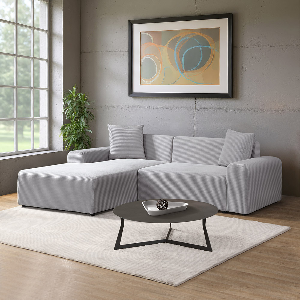 Home Deluxe Sofá rinconera AMELIO Cord gris izquierda - 240 x 178 cm