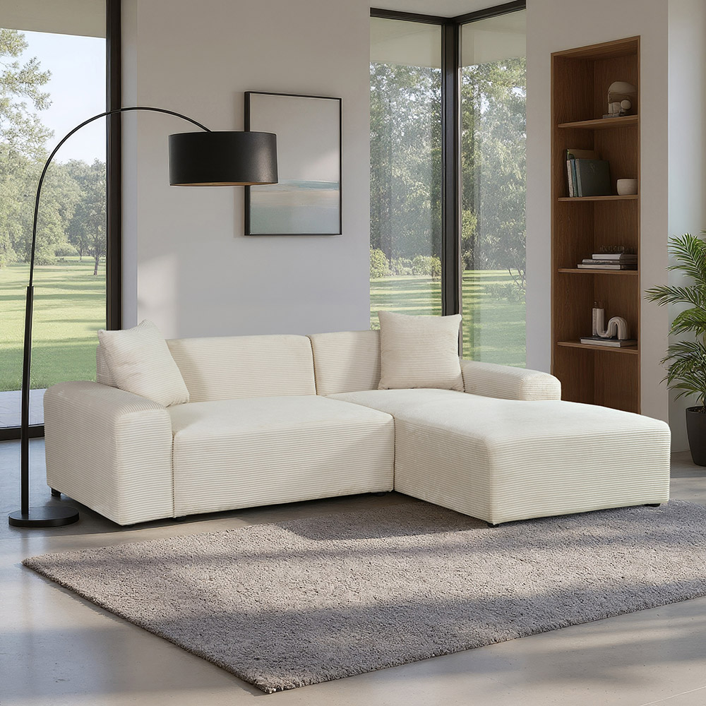Home Deluxe Sofá rinconera AMELIO Cord Beige Derecha - 240 x 178 cm
