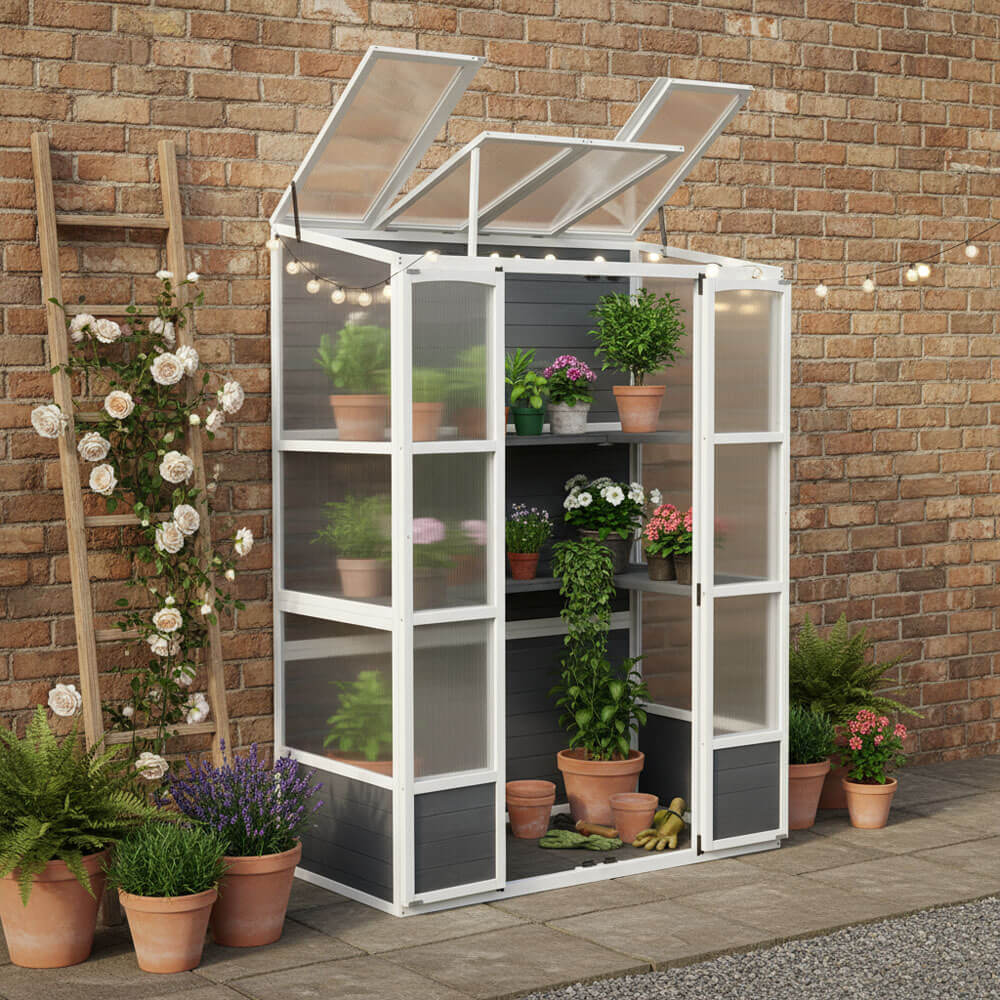 Anlehngewächshaus aus Holz YANA GREEN