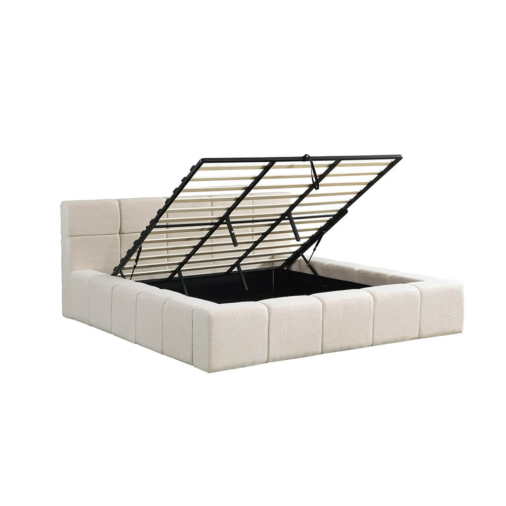 Cama LED en tejido de peluche incl. estante GALA - Beige, 160 x 200 cm 4