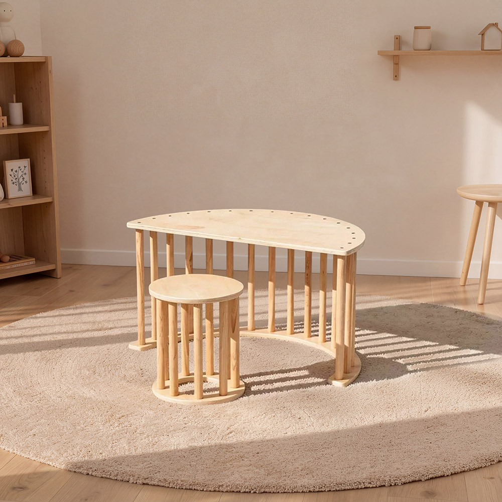 Dondolo per bambini con sgabello e cuscino NALAN - natura