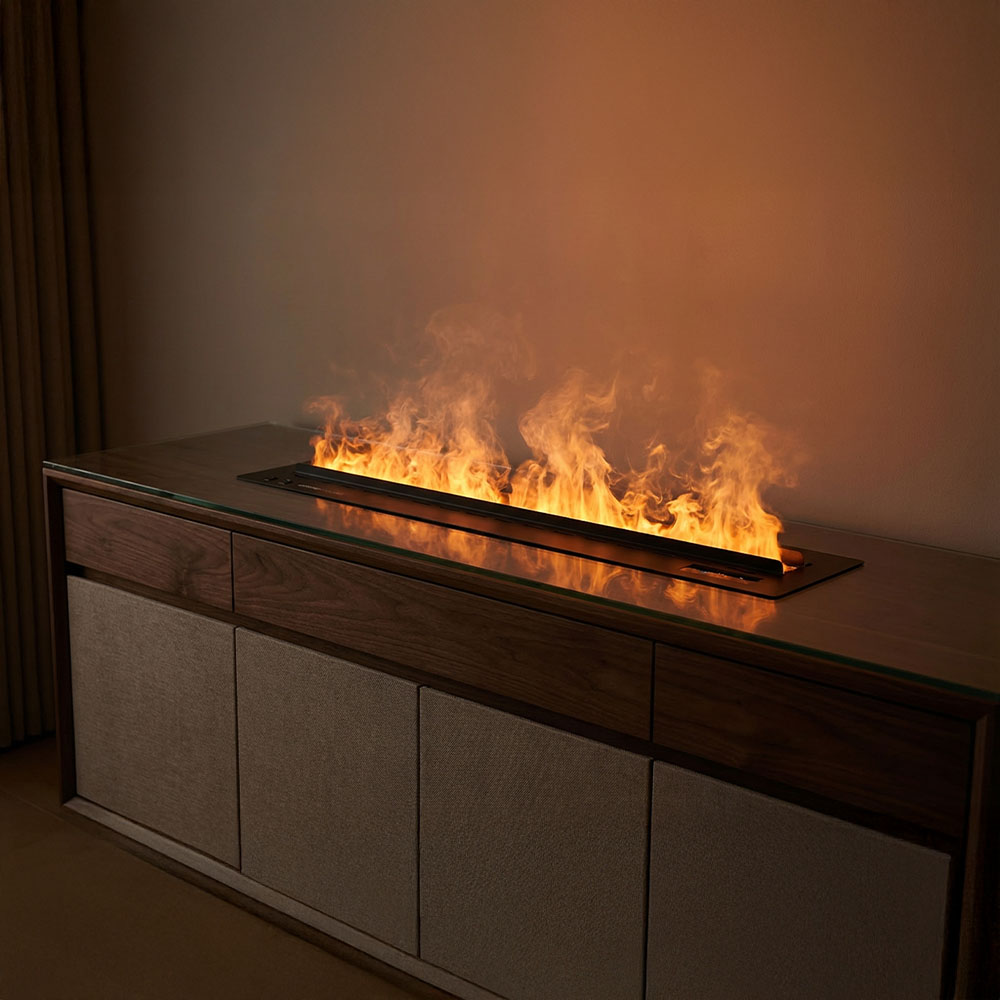 Caminetto a vapore acqueo LED da incasso ODENA - Nero