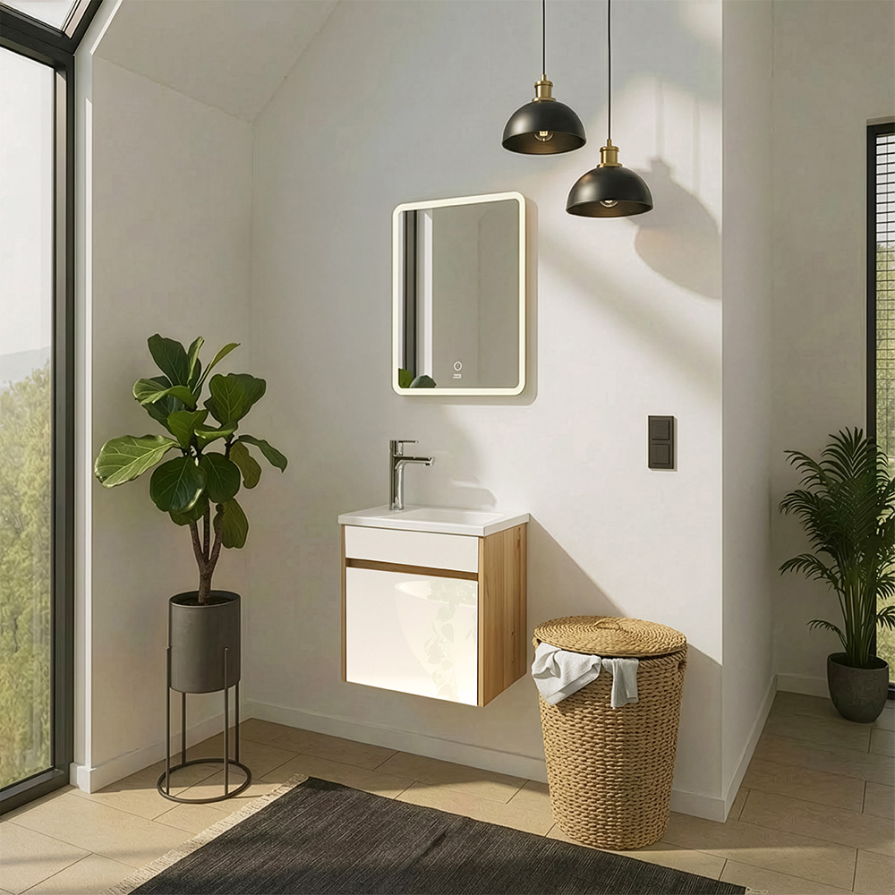 Set completo di mobili da bagno BORKUM - bianco/rovere