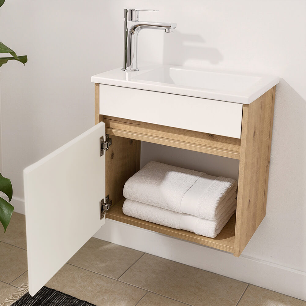 Conjunto completo de muebles de baño BORKUM - blanco/roble 2