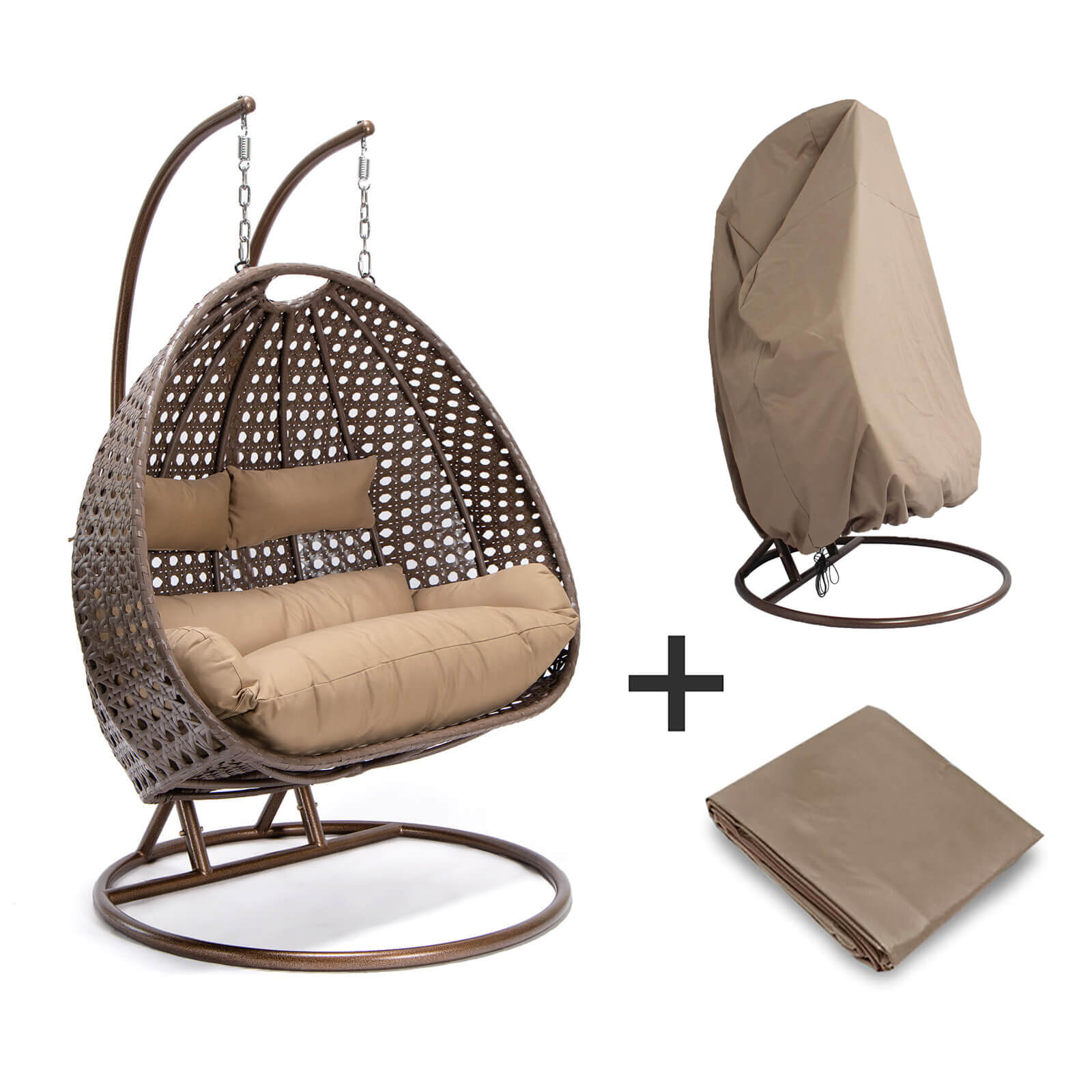 Polyrotan hangstoel TWIN - bruin met regenhoes 2
