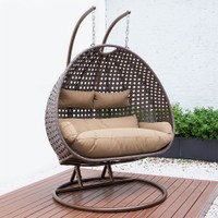 Polyrattan Hängesessel TWIN - Braun mit Regenabdeckung